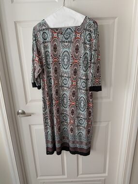 Boho Print Midi Dress in Teal and Coral